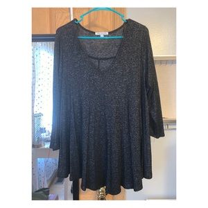 3/4 Sleeve Black Heathered Plus Blouse